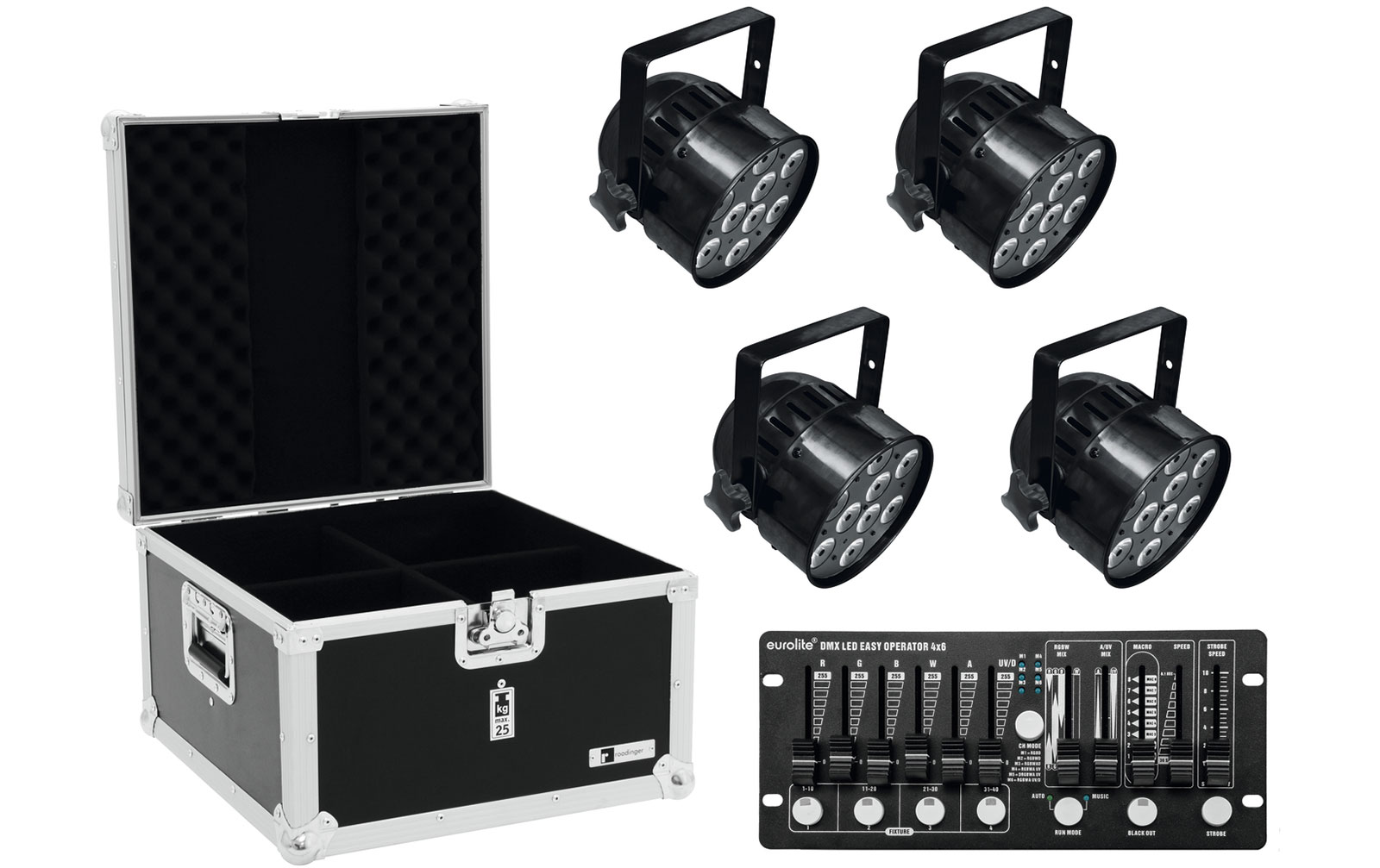 Eurolite Set 4x LED PAR-56 HCL sw + Case + Controller von Eurolite