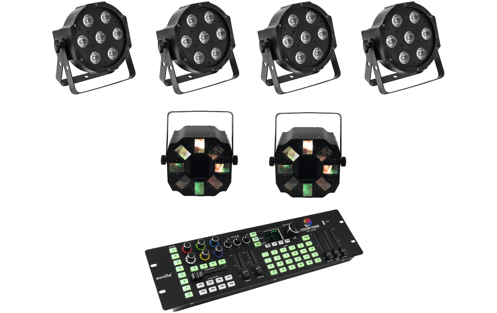 Eurolite Set 4x LED SLS-7 HCL Floor + 2x LED FE-700 + DMX LED Co von Eurolite