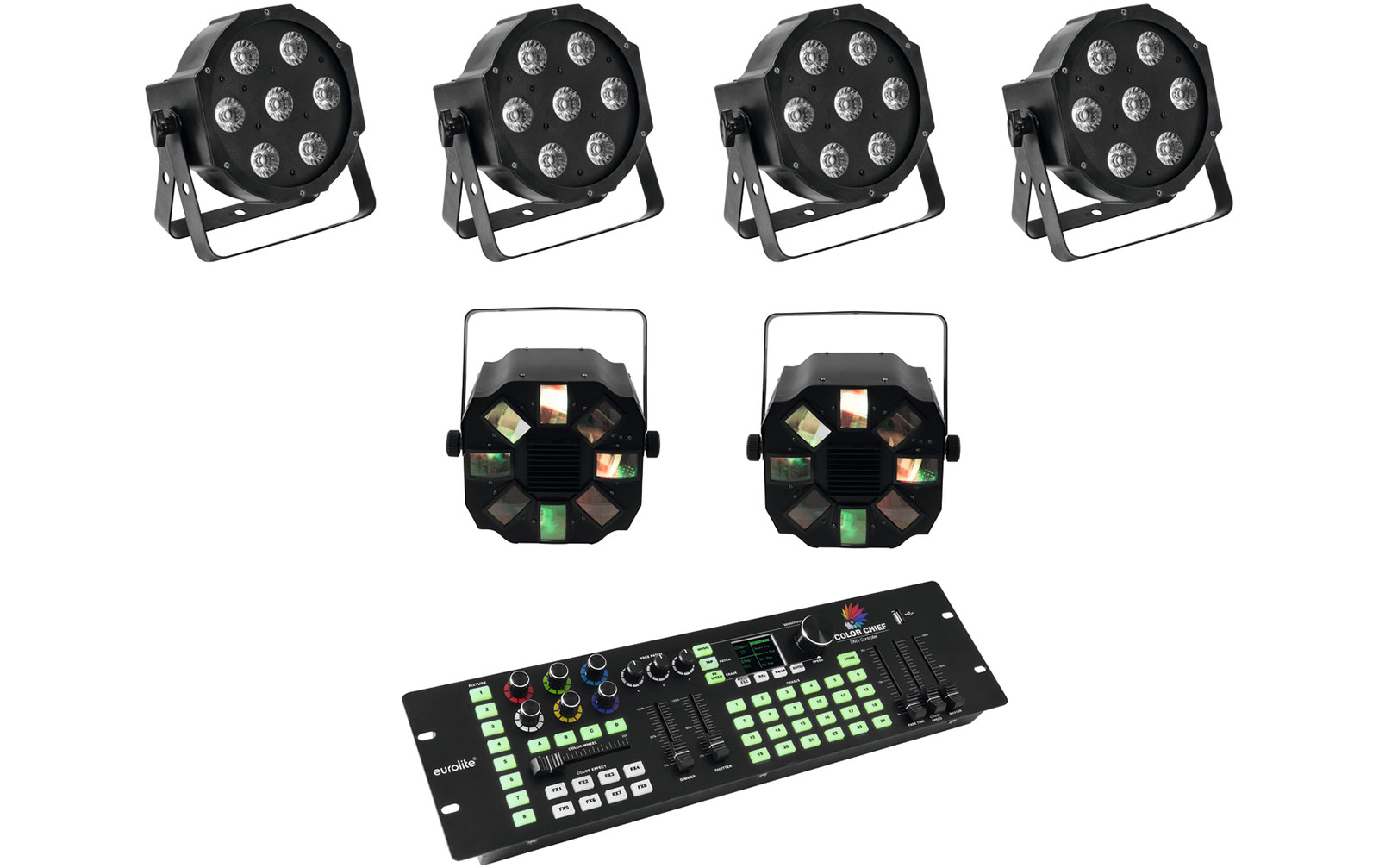 Eurolite Set 4x LED SLS-7 HCL Floor + 2x LED FE-700 + DMX LED Co Eurolite Set 4x LED SLS-7 HCL Floor + 2x LED FE-700 + DMX LED Co von Eurolite