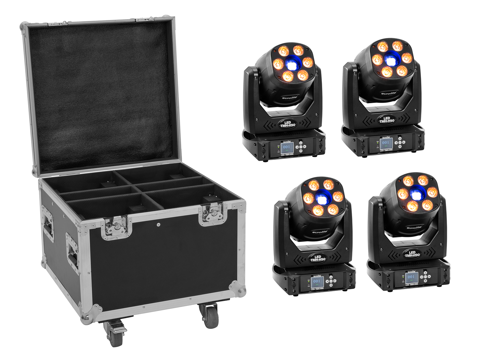 Eurolite Set 4x LED TMH-H90 + Case mit Rollen Eurolite Set 4x LED TMH-H90 + Case mit Rollen von Eurolite