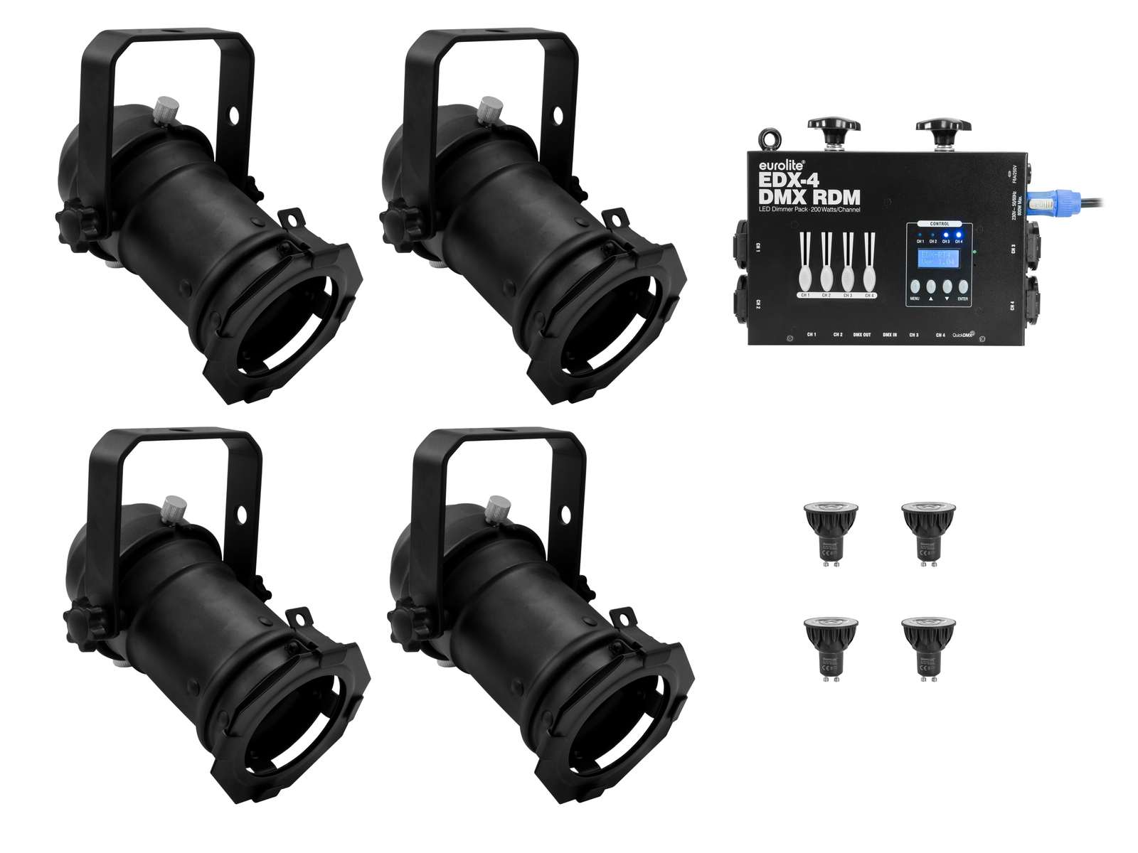 Eurolite Set 4x PAR-16 Spot sw dim2warm + EDX-4 DMX RDM LED-Dimmerpack Eurolite Set 4x PAR-16 Spot sw dim2warm + EDX-4 DMX RDM LED-Dimmerpack von Eurolite