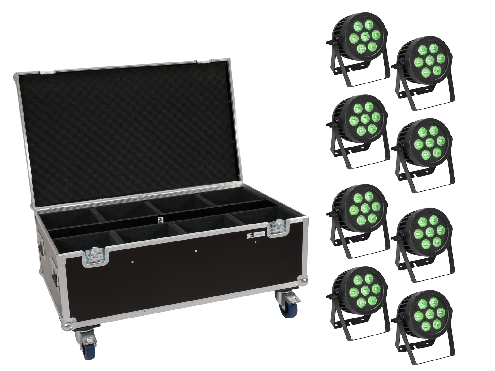 Eurolite Set 8x LED IP PAR 7x9W SCL Spot + Case mit Rollen von Eurolite