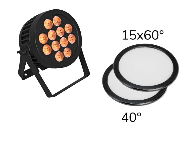 Eurolite Set LED IP PAR 12x9W QCL Spot + 2x Diffusorscheibe (15x60° und 40°) von Eurolite