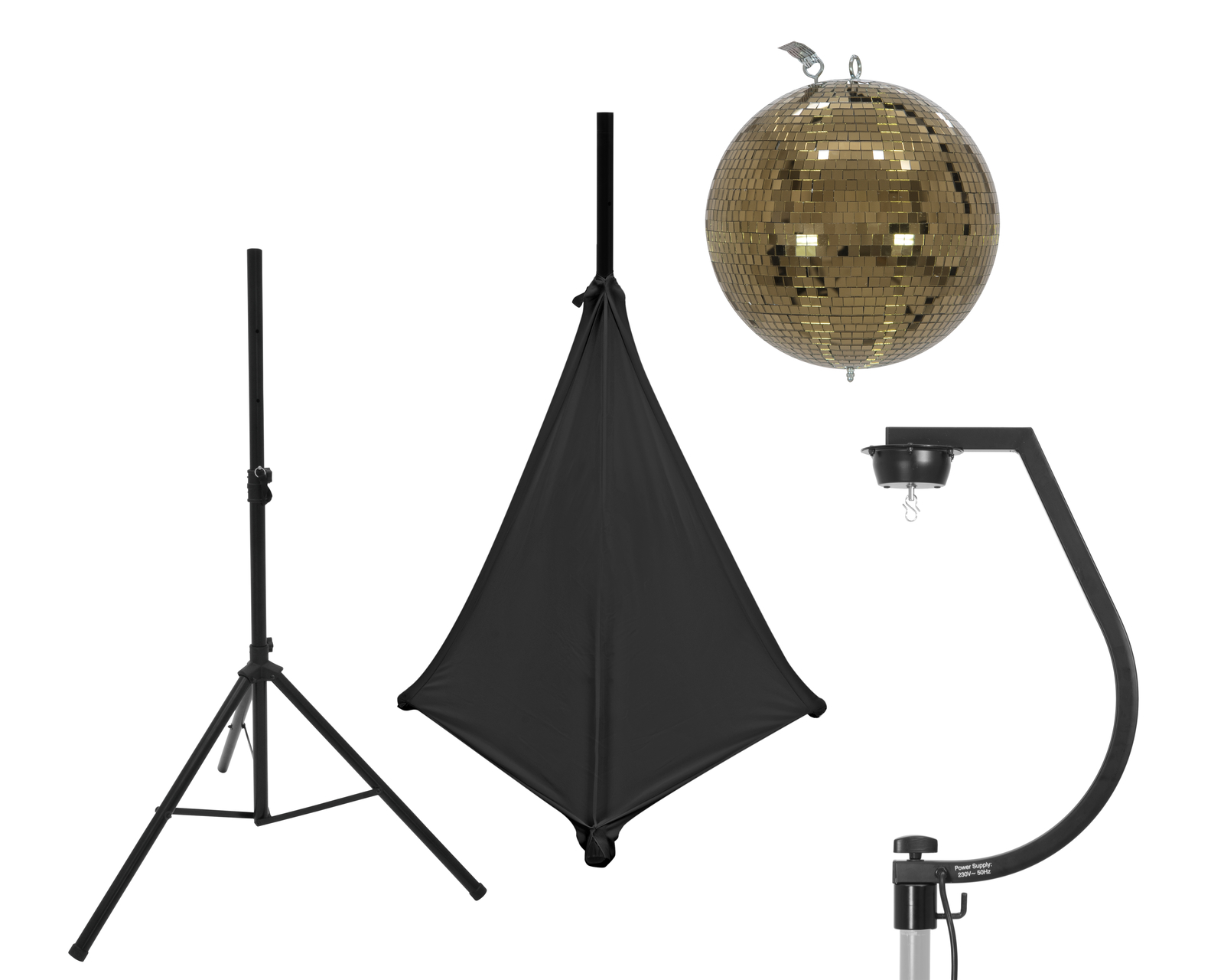 Eurolite Set Spiegelkugel 30cm gold mit Stativ und Segel schwarz Eurolite Set Spiegelkugel 30cm gold mit Stativ und Segel schwarz von Eurolite