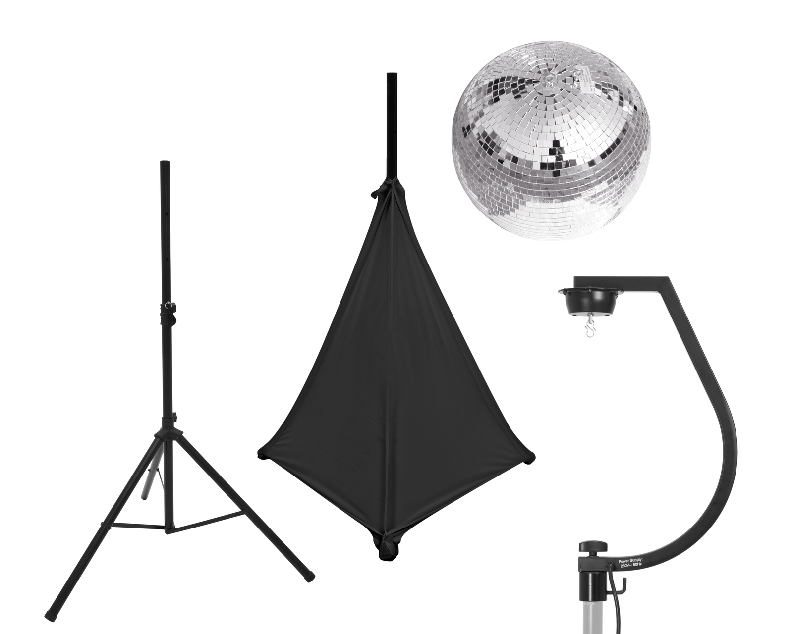 Eurolite Set Spiegelkugel 30cm mit Stativ und Segel schwarz Eurolite Set Spiegelkugel 30cm mit Stativ und Segel schwarz von Eurolite