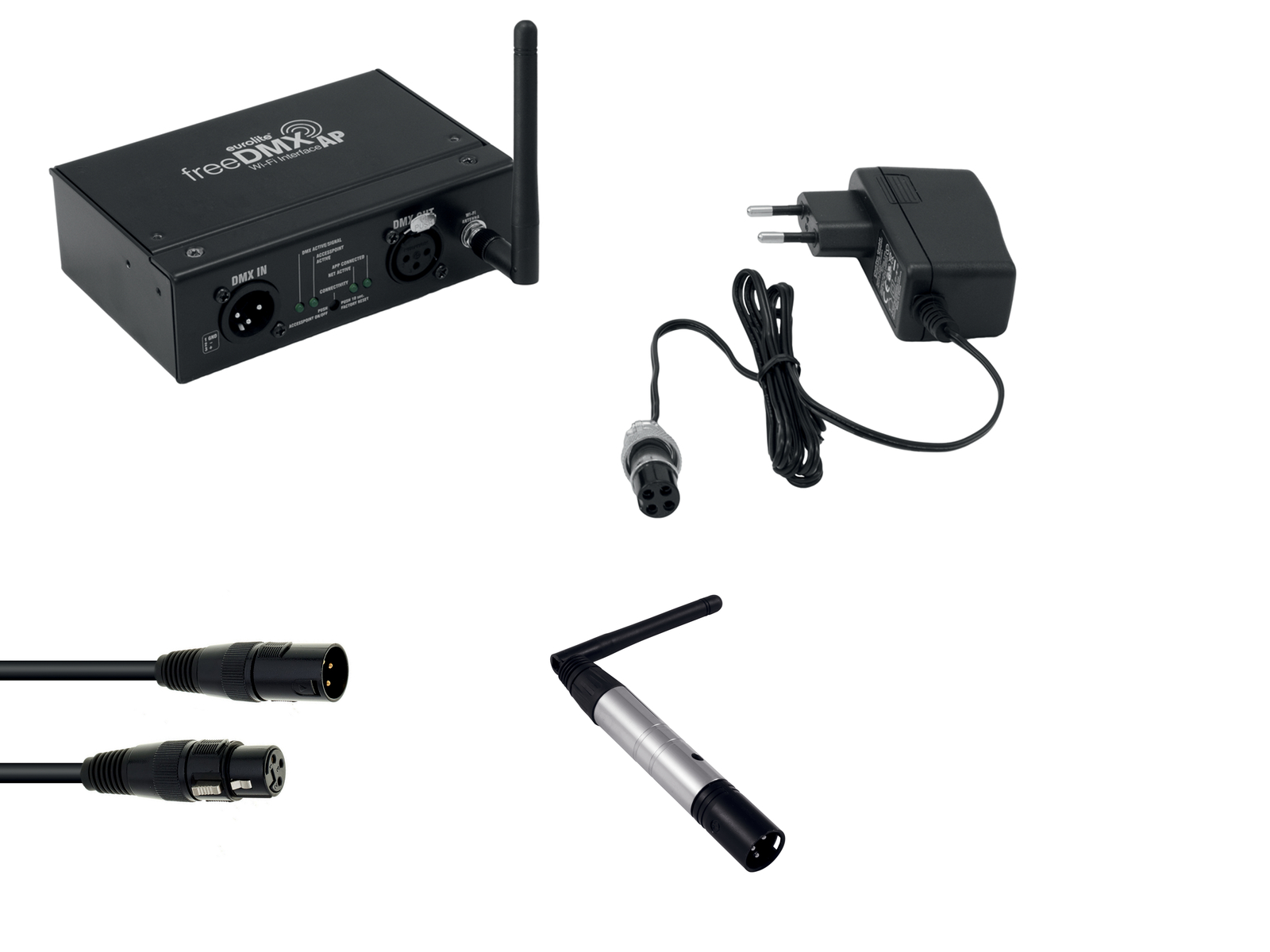 Eurolite Set freeDMX AP Wi-Fi Interface + QuickDMX Funksender + DMX Kabel von Eurolite