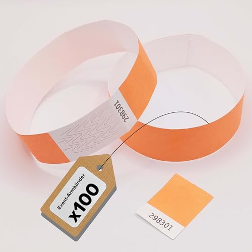 Europaband - 100 Stück Tyvek Armbänder - zur Identifikation bei Veranstaltungen und Partys - reißfest und wasserdicht (Orange) von Europaband