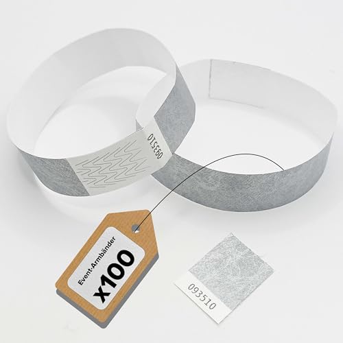 Europaband - 100 Stück Tyvek Armbänder - zur Identifikation bei Veranstaltungen und Partys - reißfest und wasserdicht (Silber) von Europaband