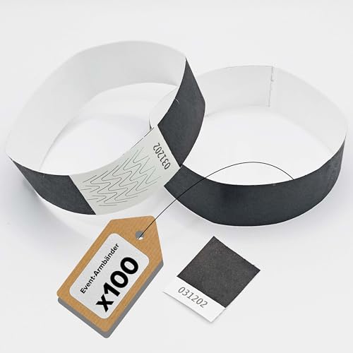 100 Stück Tyvek Armbänder zur Identifizierung bei Events und Partys - reiß- und wasserfest (schwarz) von Europaband
