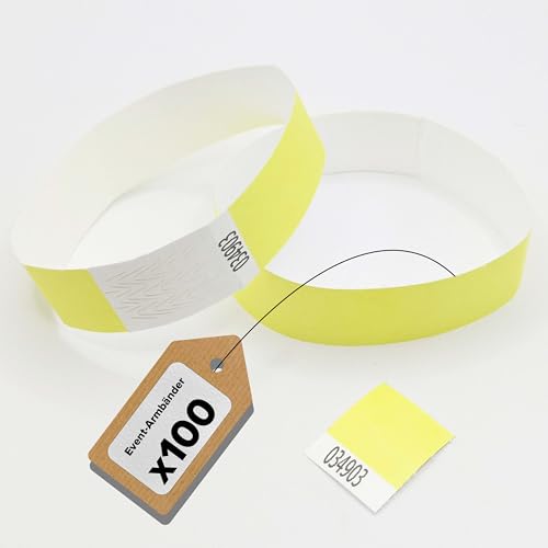 tyvek 100 Stück Armbänder zur Identifikation bei Events und Partys - Reißfest Wasserdicht (Neongelb) von Europaband
