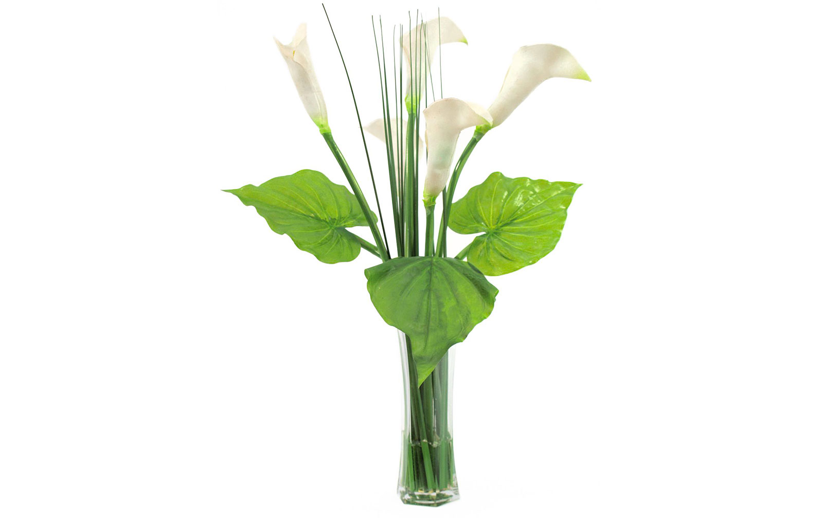 Europalms Calla im Glas 3 Blätter 5 Blüten 64cm, Kunststoff von Europalms
