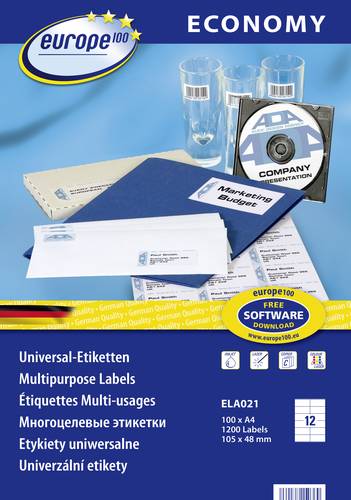 Europe 100 ELA021 Universal-Etiketten 105 x 48mm Papier Weiß 1200 St. Permanent haftend Tintenstrah von Europe 100