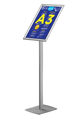 EUROPEL Infoständer mit A3 Klapprahmen - Drehbar im Hoch- oder Querformat - Ständer für Austauschbare Werbung & Hinweisschilder Bodenständer - Aluminium-Fuß - Silber - Höhe: 1,12 m von Europel