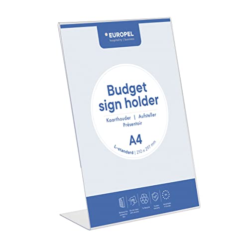 Europel Budget Tischaufsteller, L-Ständer, DIN A4 Hoch, Polystyrol 1,5 mm, Speisekarten- & Prospektständer für Restaurants, Hotels, Konferenz & Rezeption Europel Budget Tischaufsteller, L-Ständer, DIN A4 Hoch, Polystyrol 1,5 mm, Speisekarten- & Prospektständer für Restaurants, Hotels, Konferenz & Rezeption von Europel