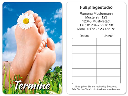 100 Terminkarten bedruckt mit Ihrer Adresse für Fußpflege - Kein Stempel notwendig - Inkl. Kartenspender von Europrint24