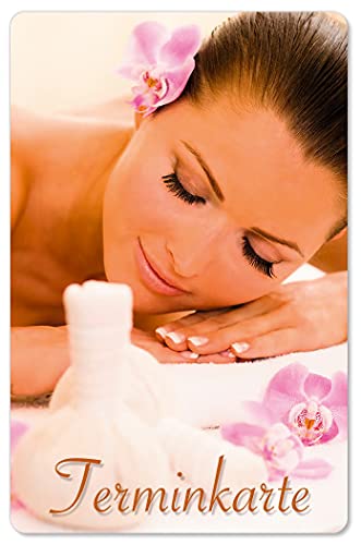 100 Terminkarten bedruckt mit Ihrer Adresse für Kosmetik Wellness Spa - Kein Stempel notwendig - Inkl. Kartenspender (Design #018) von Europrint24