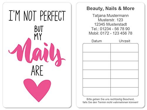 100 Terminkarten bedruckt mit Ihrer Adresse für Nails Nagelpflege Nailart - Kein Stempel notwendig - Inkl. Kartenspender von Europrint24