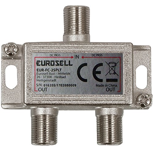 Eurosell - Digitaler 2-Fach SAT Antennen Kabel TV BK Verteiler Splitter HDTV 2fach F Verteiler Fernsehen Fernseher Full HD Switch 2er zweier Weiche Umschalter F-Stecker Stammleitungsverteiler von Eurosell