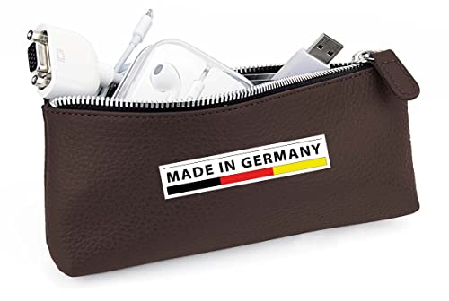 Handmade in Germany, Schlampermäppchen Leder Federmäppchen Leder dunkelbraun mit Metallreißverschluss, erhältlich in 5 Farben excl. Marke EuroStyle von Eurostyle