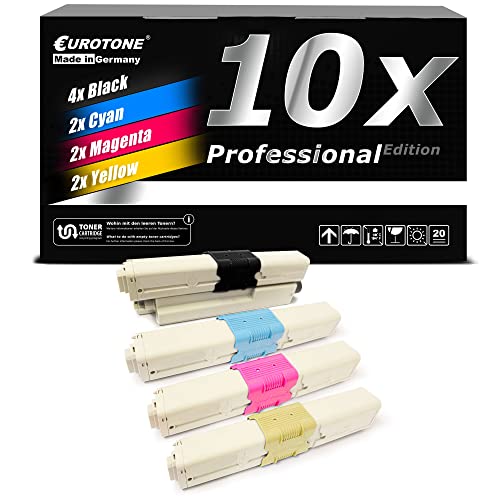 Eurotone Toner Cartridges kompatibel für Oki C 310 DN 330 331 510 511 530 531, 4X 43865803 Black 2X 43865806 Cyan 2X 43865804 Yellow 2X 43865805 Magenta Druckerpatronen im 10er Spar Set von Eurotone