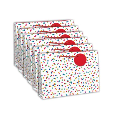 Clairefontaine 26988-6Cpack - Packung 6 Geschenktasche - Tüte Excellia, Format Shopping (37,3x11,8x27,5 cm), 210g, Weiß -bunte Punkte, geeignet für voluminöse Geschenke, 1 Pack von Eurowrap