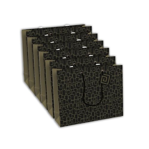 Clairefontaine 32478-6Cpack - Packung 6 Geschenktasche - Tüte Excellia, Kollektion Archi, Format Shopping (37,3x11,8x27,5 cm), 210g, geeignet für voluminöse Geschenke, Schwarz - Gold, 1 Pack von Eurowrap