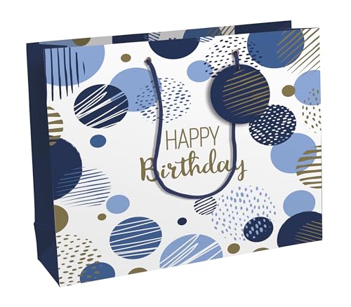 Clairefontaine 32487-6Cpack - Packung 6 Geschenktasche - Tüte Excellia, Format Shopping (37,3x11,8x27,5 cm), 210g, geeignet für voluminöse Geschenke, Happy Birthday Blau, 1 Pack von Eurowrap