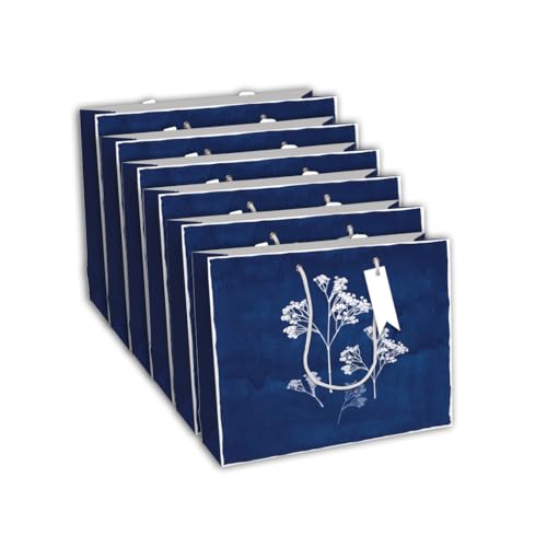 Clairefontaine 32496-6Cpack - Packung 6 Geschenktasche - Tüte Excellia, Format Shopping (37,3x11,8x27,5 cm), 210g, geeignet für voluminöse Geschenke, Cyanotypie Blau - Weiß, 1 Pack von Eurowrap