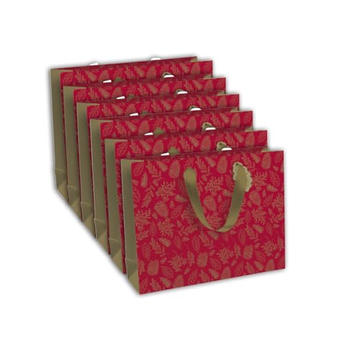 Clairefontaine X-29511-6Cpack - Packung 6 Geschenktasche - Tüte Excellia, Format Shopping (37,3x11,8x27,5 cm), 210g, geeignet für voluminöse Geschenke, Gold - Pinien und Blätter, 1 Pack von Eurowrap