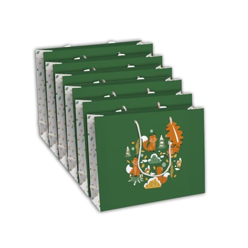 Clairefontaine X-30867-6Cpack - Packung 6 Geschenktasche - Tüte Excellia, Format Shopping (37,3x11,8x27,5 cm), 210g, geeignet für voluminöse Geschenke, Herbst - Fuchs - Grün, 1 Pack von Eurowrap