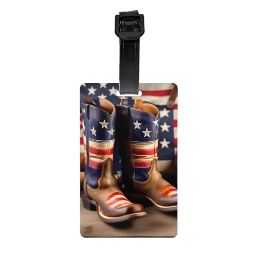 Gepäckanhänger mit lustiger amerikanischer Flagge mit Cowboystiefeln, Gepäckanhänger, Kofferetikett, Reisetasche, Gepäckanhänger für Reisen von Evengigy