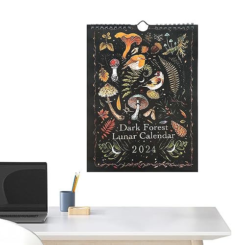 Dunkler Wald-Mondkalender 2024 - Wasserfeste Wandkalender mit 12 Illustrationen dunkler Waldszenen - Wasserdicht, perfekt für Weihnachts- und Ostergeschenke Eventerde von Eventerde