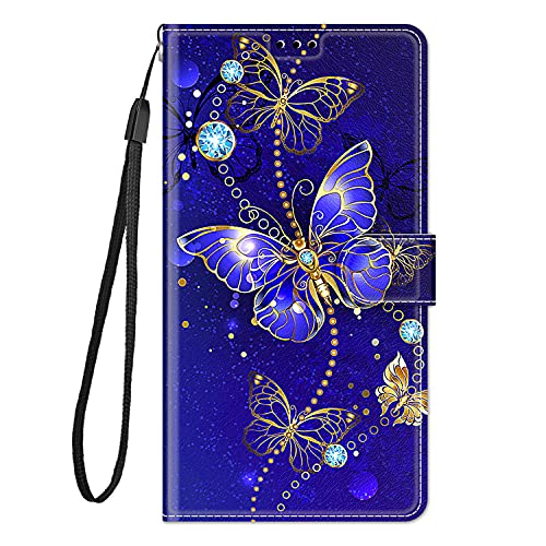 Everainy Kompatibel für Huawei P40 Lite 4G Hülle Silikon Leder Flip Case Cover Brieftasche Wallet Kartenfach Kickstand Muster Motiv Klappbar Magnetisch Hüllen Bumper Handyhülle (blau Schmetterling) von Everainy-EU