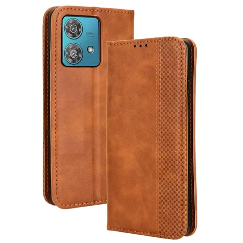 Everainy Kompatibel für Motorola Edge 40 Neo Hülle Silikon Leder Flip Case Cover Einfarbig Retro Tasche Kartenfach Kickstand Hüllen Stoßfest Klappbar Magnetisch Handyhülle (Braun) von Everainy-EU