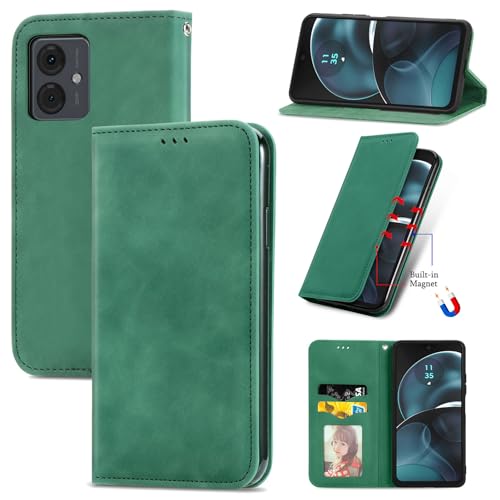 Everainy Kompatibel für Motorola Moto G54 5G Hülle Silikon Einfarbig Leder Flip Case Cover Tasche Kartenfach Kickstand Klappbar Magnetisch Hüllen Stoßfest Farbe Handyhülle (Grün) von Everainy-EU