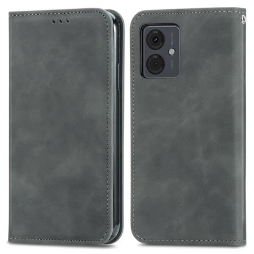 Everainy Kompatibel für Motorola Moto G84 5G Hülle Silikon Einfarbig Leder Flip Case Cover Tasche Kartenfach Kickstand Klappbar Magnetisch Hüllen Stoßfest Farbe Handyhülle (Grau) von Everainy-EU