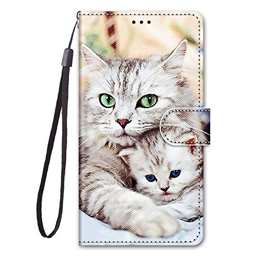 Everainy Kompatibel für Oppo A74 4G/Oppo F19 Hülle Silikon Flip PU Leder Case Muster Cover Wallet Stoßfest Bumper Kartenfach Brieftasche Magnetisch Klappbar Hüllen Handyhülle (weiß Katze) von Everainy-EU