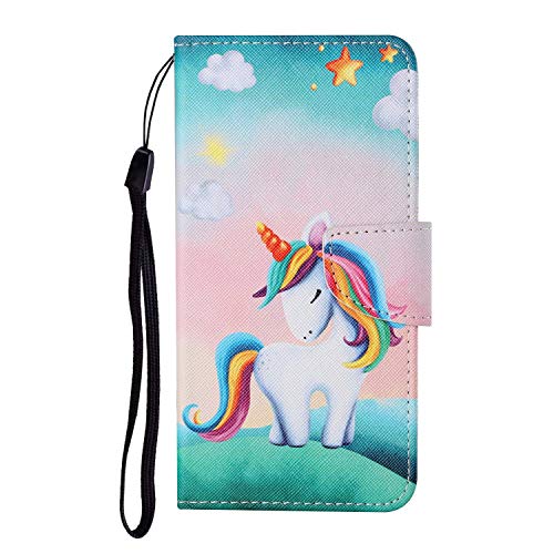 Everainy Kompatibel für Samsung Galaxy A51 4G Hülle Silikon PU Leder Case Flip Stoßfest Bumper Kartenfach Brieftasche Magnetisch Klappbar Muster Cover Wallet Tasche Hüllen Handyhülle (Einhorn) von Everainy-EU