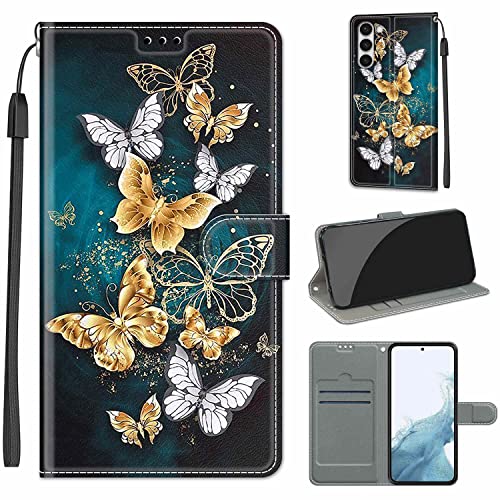 Everainy Kompatibel für Samsung Galaxy S23 Hülle Silikon Leder Flip Case Cover Brieftasche Wallet Kartenfach Kickstand Muster Motiv Klappbar Magnetisch Hüllen Bumper Handyhülle (Schmetterling 1) von Everainy-EU