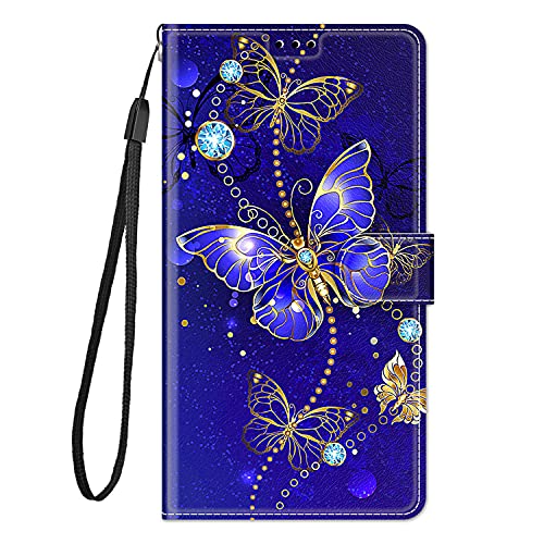 Everainy Kompatibel für Xiaomi 13T/Xiaomi 13T Pro Hülle Silikon Leder Flip Case Cover Tasche Kartenfach Kickstand Muster Motiv Klappbar Magnetisch Hüllen Stoßfest Handyhülle (blau Schmetterling) von Everainy-EU