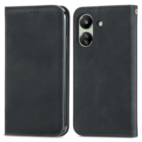 Everainy Kompatibel für Xiaomi Redmi 13C/Redmi 13 C/Poco C65 Hülle Silikon Einfarbig Leder Flip Case Cover Tasche Kartenfach Kickstand Klappbar Magnetisch Hüllen Handyhülle (Schwarz) von Everainy-EU