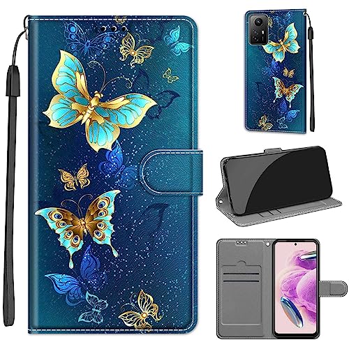 Everainy Kompatibel für Xiaomi Redmi Note 12S 4G Hülle Silikon Leder Flip Case Cover Brieftasche Kartenfach Kickstand Muster Motiv Klappbar Magnetisch Hüllen Handyhülle (Schmetterling 2) von Everainy-EU