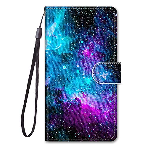 Everainy Kompatibel für ZTE Blade A54 Hülle Silikon Leder Case Flip Brieftasche Bumper Kartenfach Magnetisch Klappbar Muster Tier Motiv Tasche Cover Hüllen Handyhülle (Sternenhimmel) von Everainy-EU