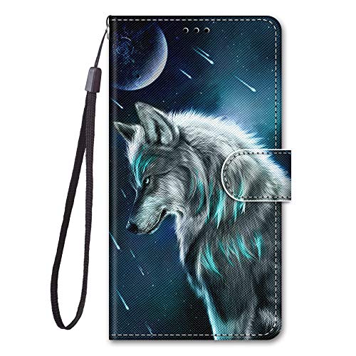 Everainy Kompatibel für ZTE Blade A54 Hülle Silikon Leder Case Flip Brieftasche Bumper Kartenfach Magnetisch Klappbar Muster Tier Motiv Tasche Cover Hüllen Handyhülle (Wolf 1) von Everainy-EU