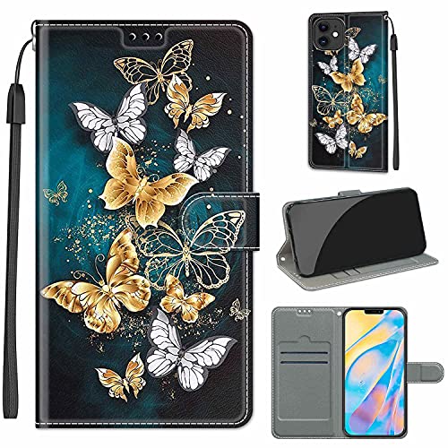 Everainy Kompatibel für iPhone 12 (6.1")/iPhone 12 Pro (6.1") Hülle Silikon Leder Flip Case Cover Brieftasche Wallet Kartenfach Muster Klappbar Magnetisch Hüllen Bumper Handyhülle (Schmetterling 1) von Everainy-EU