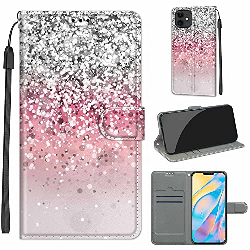 Everainy Kompatibel für iPhone 12 (6.1")/iPhone 12 Pro (6.1") Hülle Silikon Leder Flip Case Cover Brieftasche Wallet Kartenfach Muster Klappbar Magnetisch Hüllen Stoßfest Bumper Handyhülle (pink) von Everainy-EU