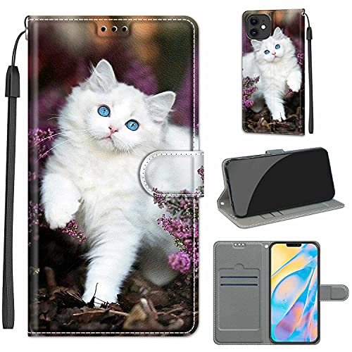 Everainy Kompatibel für iPhone 12 (6.1")/iPhone 12 Pro (6.1") Hülle Silikon Leder Flip Case Cover Brieftasche Wallet Kartenfach Muster Klappbar Magnetisch Hüllen Stoßfest Bumper Handyhülle (Katze 1) von Everainy-EU