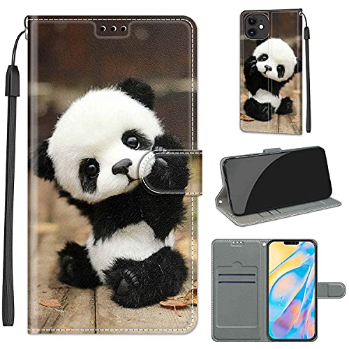 Everainy Kompatibel für iPhone 12 (6.1")/iPhone 12 Pro (6.1") Hülle Silikon Leder Flip Case Cover Brieftasche Wallet Kartenfach Muster Klappbar Magnetisch Hüllen Stoßfest Bumper Handyhülle (Panda) von Everainy-EU