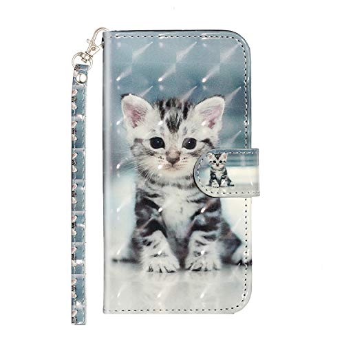 Everainy Kompatibel für iPhone 5/iPhone 5s/iPhone SE 2016 Hülle Silikon PU Leder Case Glitzer Flip Stoßfest Bumper Kartenfach Brieftasche Magnetisch 3D Muster Cover Klappbar Hüllen Handyhülle (Katze) von Everainy-EU