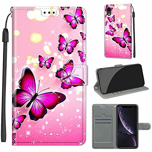 Everainy Kompatibel für iPhone XR Hülle Silikon Leder Flip Case Cover Brieftasche Wallet Kartenfach Kickstand Muster Motiv Klappbar Magnetisch Hüllen Stoßfest Bumper Handyhülle (Schmetterling) von Everainy-EU